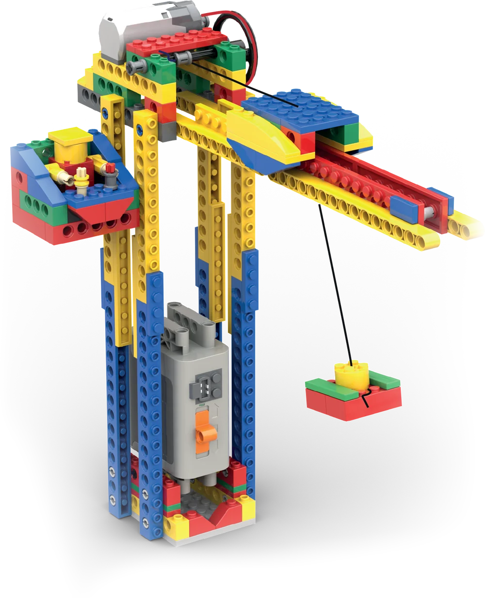 Baukran aus Bausteinen, gebaut im Programm für 7- bis 10-Jährige